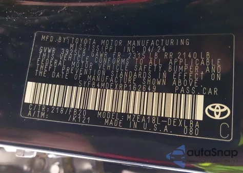 2024 Toyota Corolla Le from USA, damaged, VIN 5YFB4MDEXRP162649